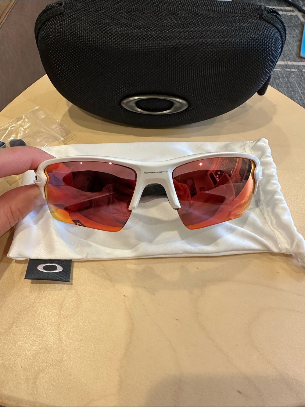 Oakley White Sunglasses with Pink/Red/orange Mirrored Lenses